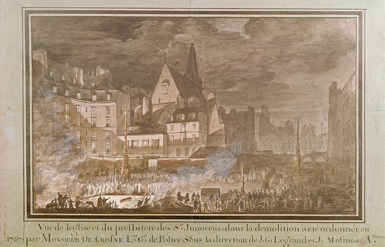 Kilátás a presbitériumról és az Eglise des Saints-Innocentsról a bontás során, 1787 alkotó: Jean Nicolas Sobre