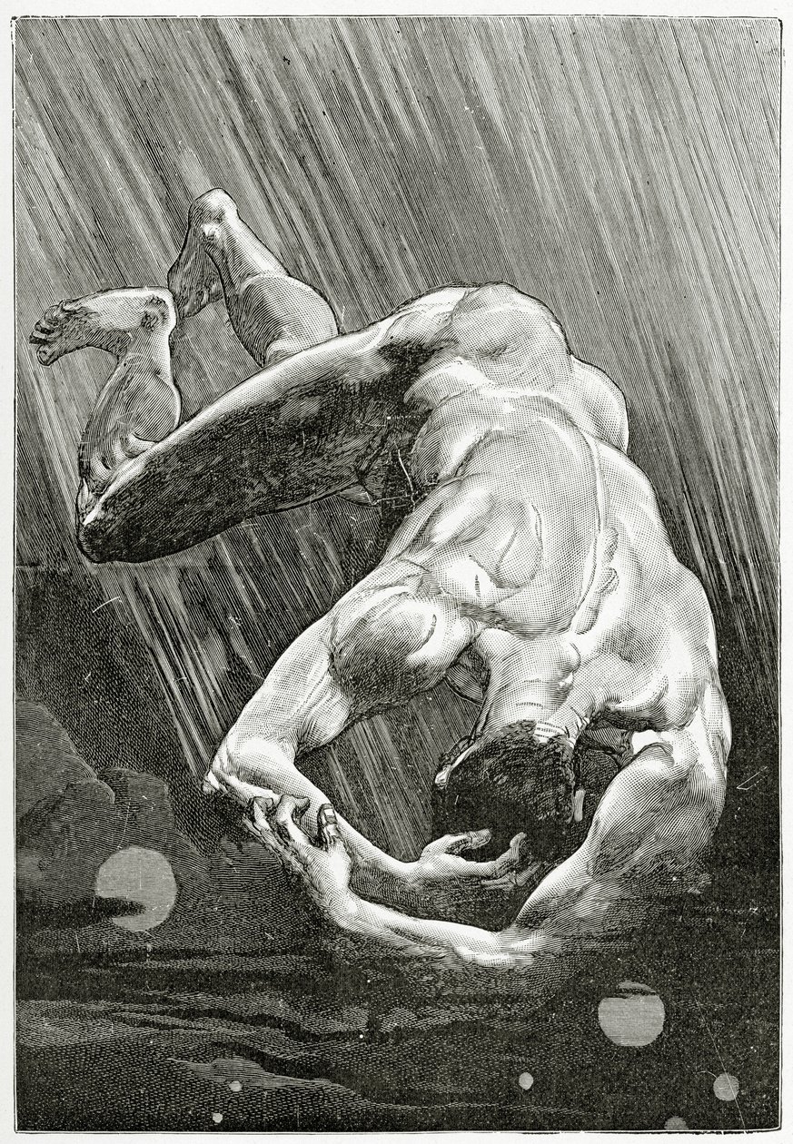 La Fin de Satan, 19. század (bw metszet) alkotó: Jean Paul Laurens