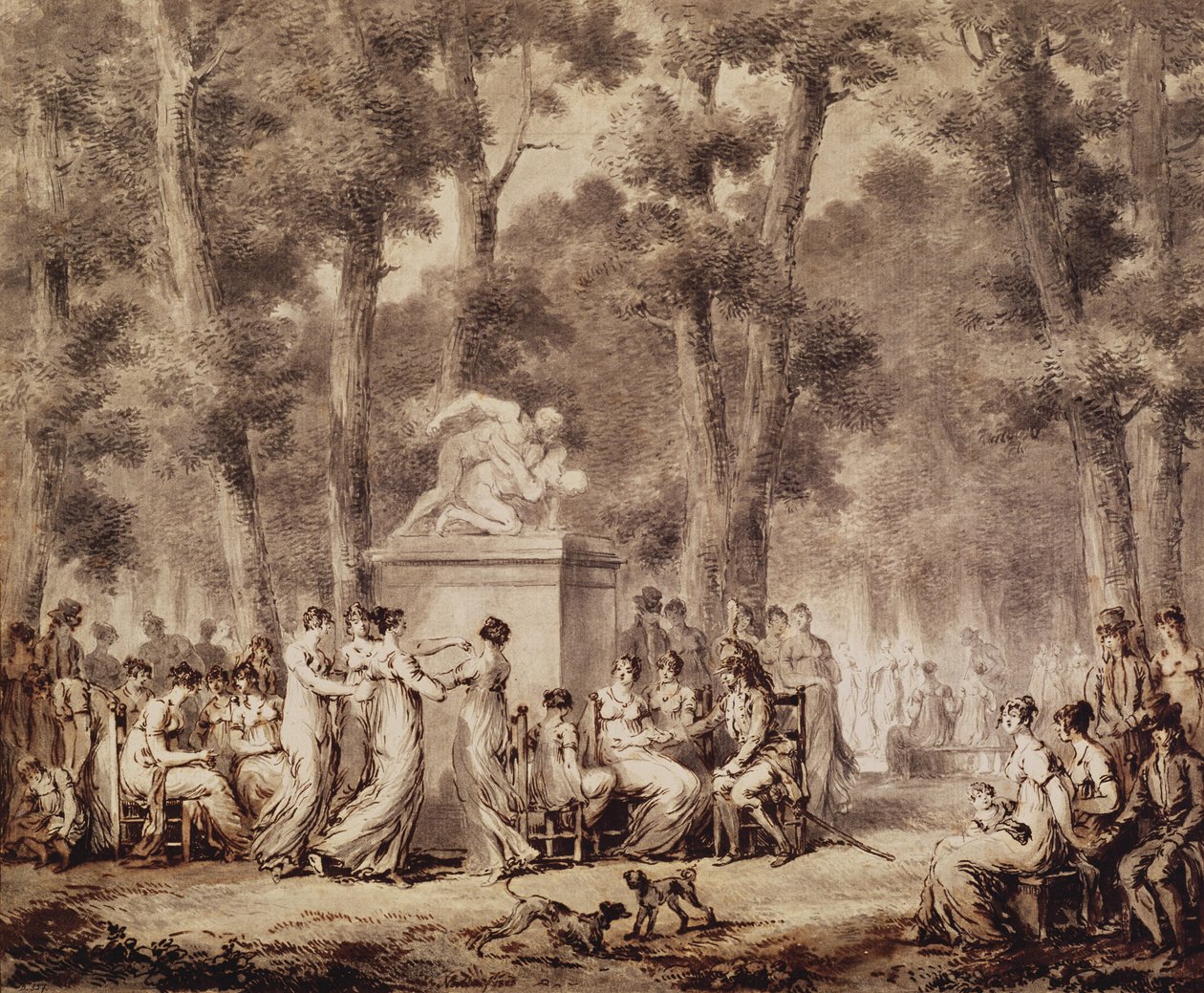 A Jardin des Tuileries 1808-ban (toll, tinta és bistre papírban) alkotó: Jean Pierre Norblin de La Gourdaine