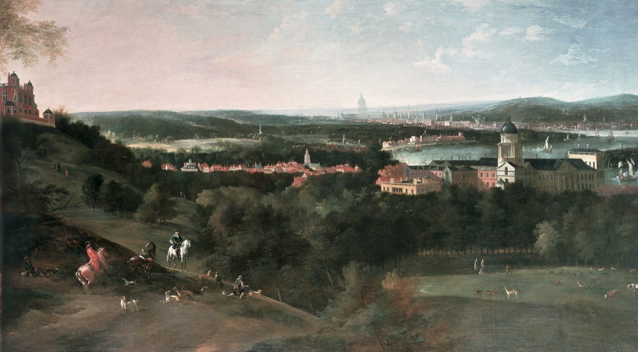 Kilátás a Greenwich Parkra London felé, XV. Lajos számára festve Párizsban alkotó: Jean Rigaud
