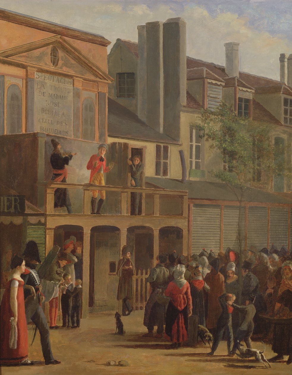 Bobeche és Galimafre utcaszínházi előadása, 1820 körül alkotó: Jean Roller
