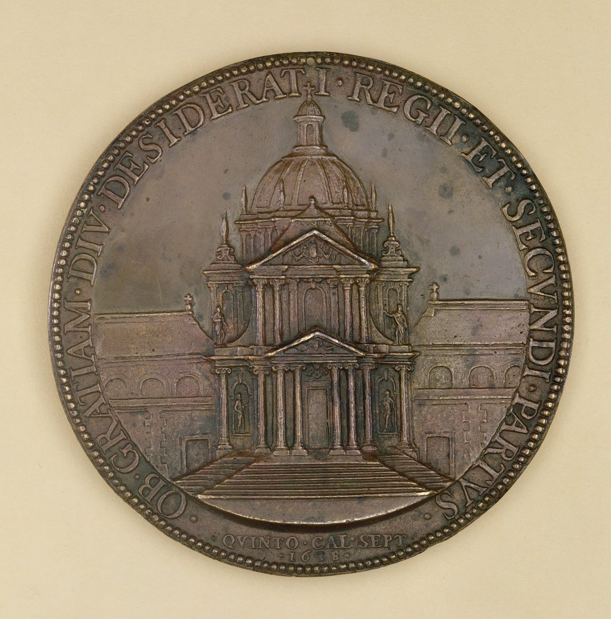 Val-de-Grace alapítványi érme, Val-de-Grace-t ábrázoló recto, 1638 (bronz) alkotó: Jean Warin