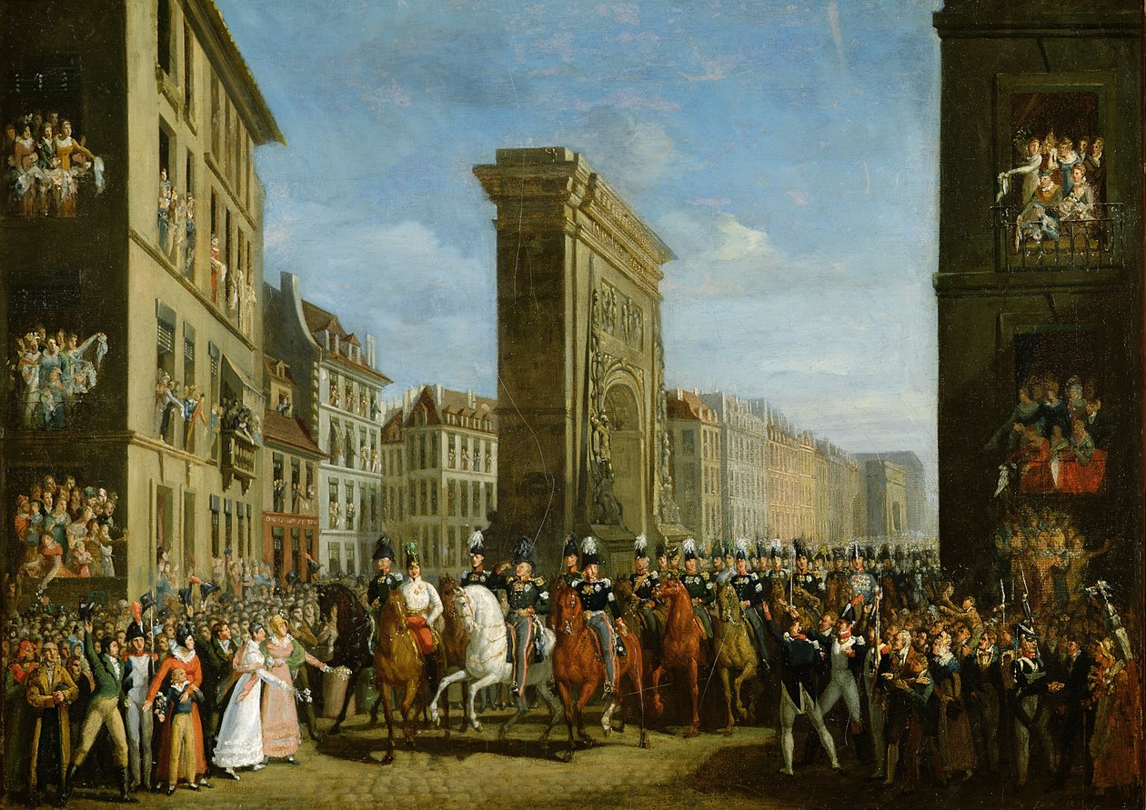 A szövetséges uralkodók átvonulása a Porte Saint-Denis előtt, 1814. március 31. alkotó: Jean Zippel