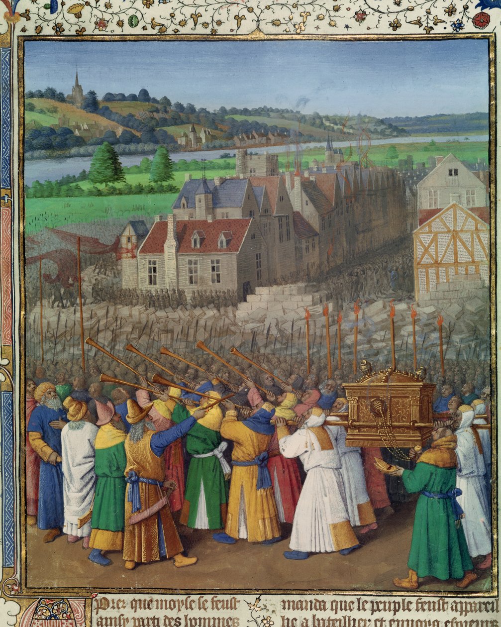Ms Fr 247 f.89 Jerikó bukása, illusztráció az „Antiquites Judaiques” című könyvből, 1470 körül alkotó: Jean Fouquet