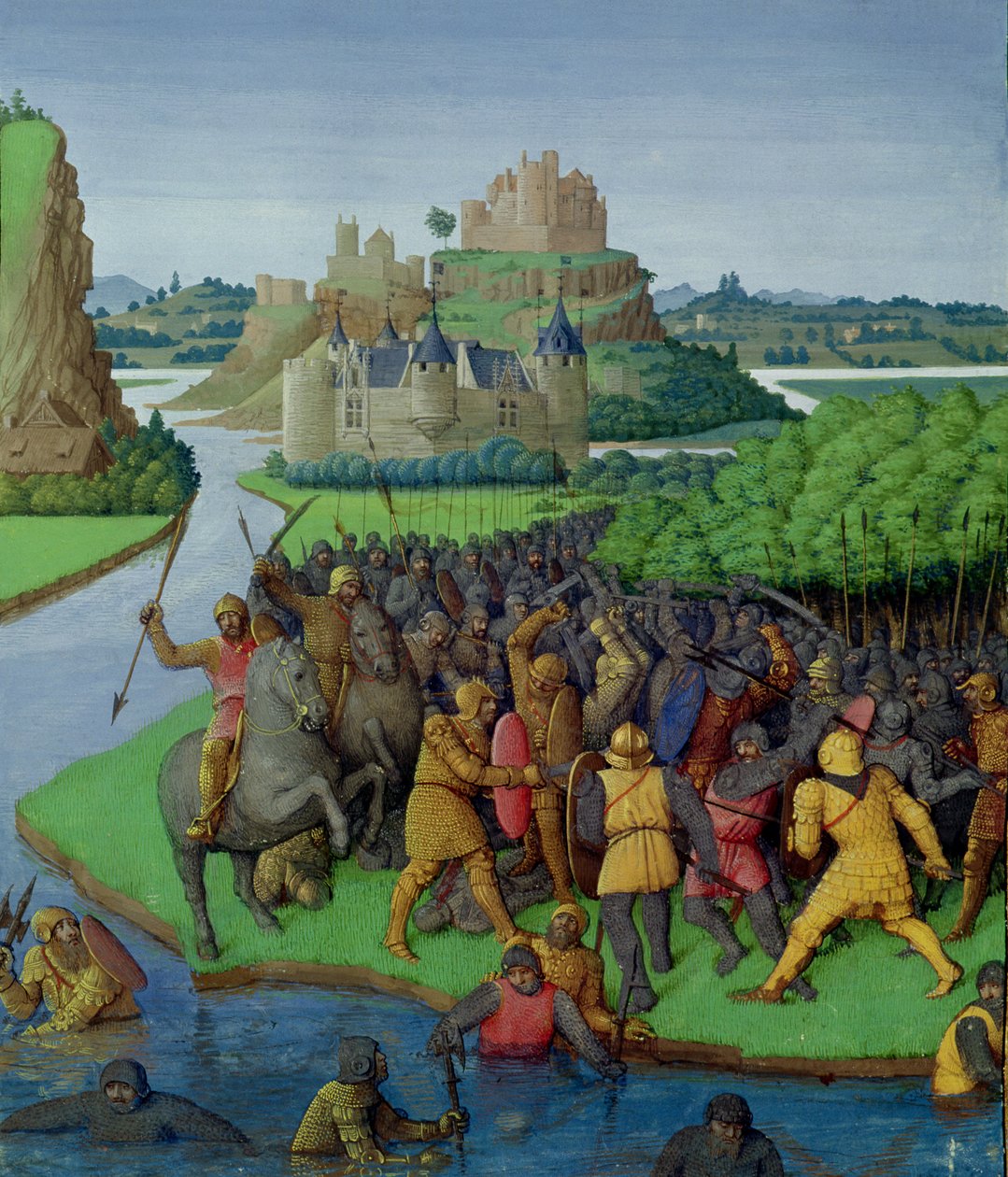 Ms Fr 247 fol.270 Csata a makkabeusok és a bakkhidiak között, illusztráció az "Antiquites Judaiques"-ból, 1470 körül. alkotó: Jean Fouquet