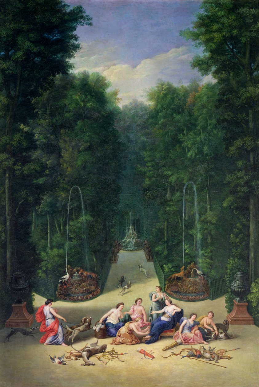 A Versailles-i ligetek: Kilátás az útvesztőre Dianával és nimfáival, 1688 alkotó: Jean the Younger Cotelle