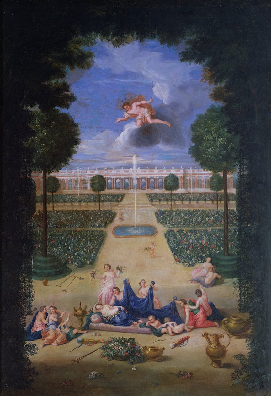 A versailles-i ligetek. Kilátás a trianoni parterekre Flórával és Zephyrrel alkotó: Jean the Younger Cotelle