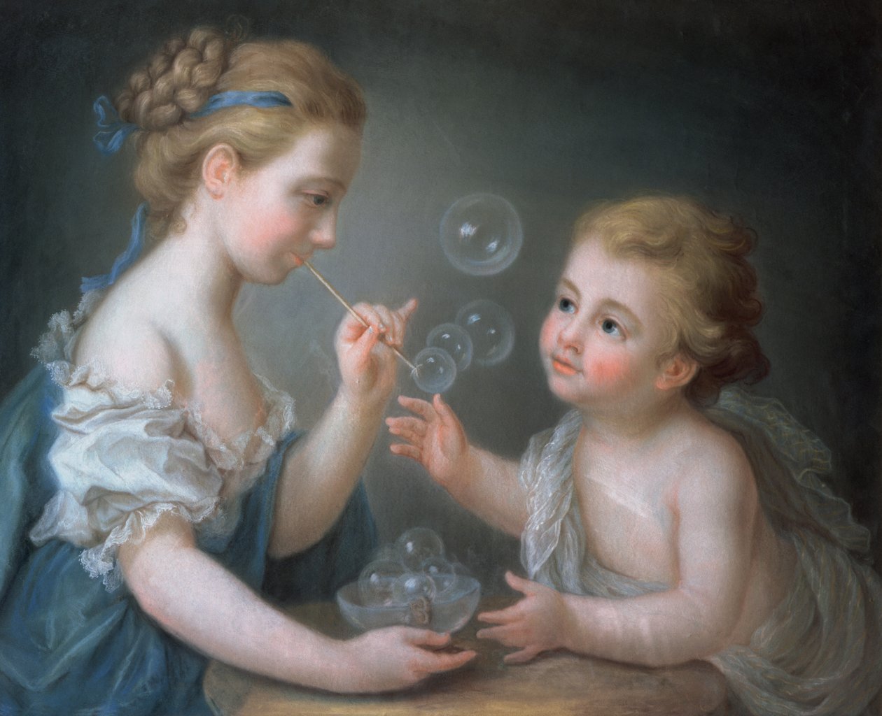 Buborékot fújó gyerekek (pasztell) alkotó: Jean Étienne Liotard