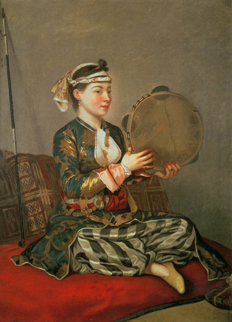 Török nő egy tamburinnal alkotó: Jean Étienne Liotard