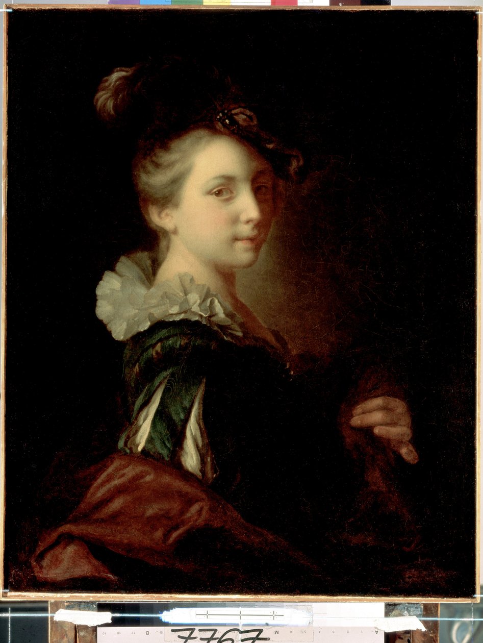 ""fiatal színésznő színházi kosztümben"" (Fiatal nő színházi ruhában) Alexis Grimou (1678-1733) festménye 1730 körül Méret: 74x59 cm Szentpétervári Ermitázs Múzeum alkotó: Jean Alexis Grimou