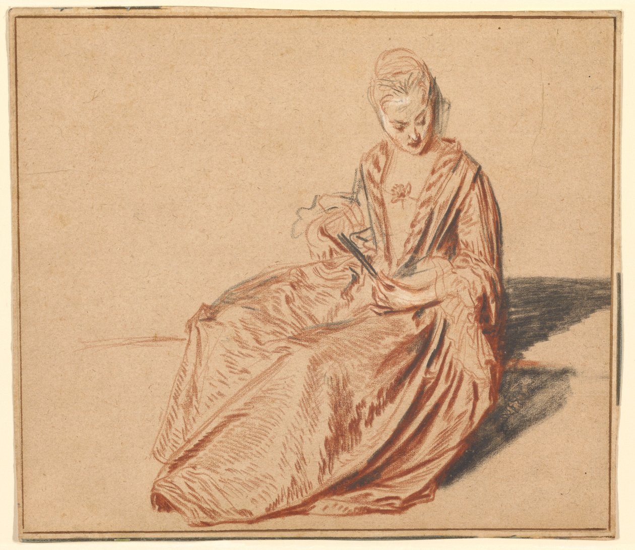 Ülő nő legyezővel alkotó: Jean-Antoine Watteau