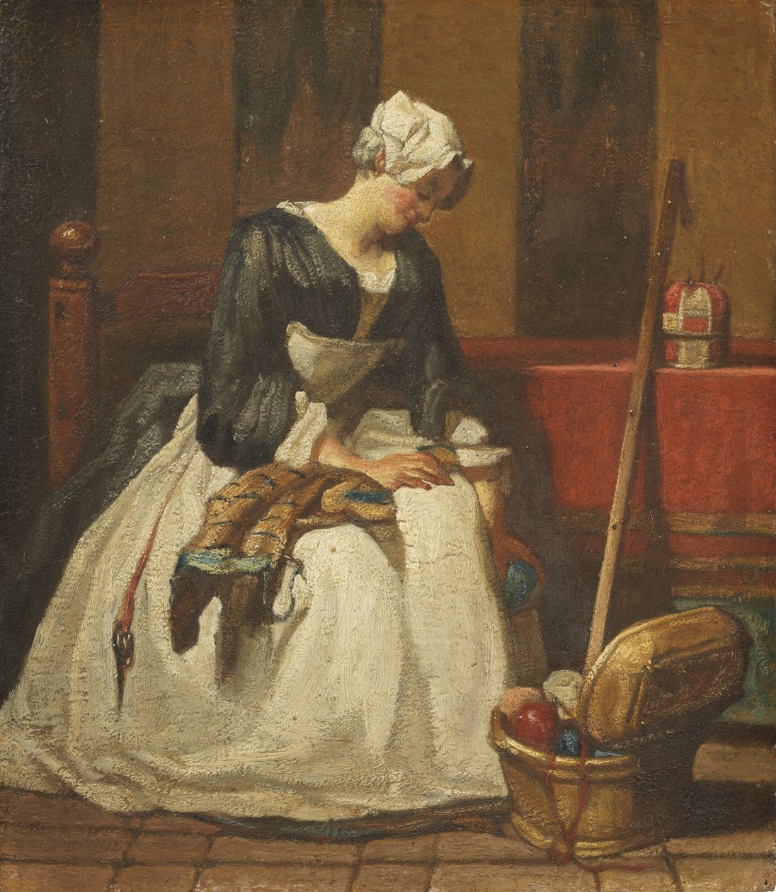 A hímző (olaj a tölgyre) alkotó: Jean Baptiste Simeon Chardin