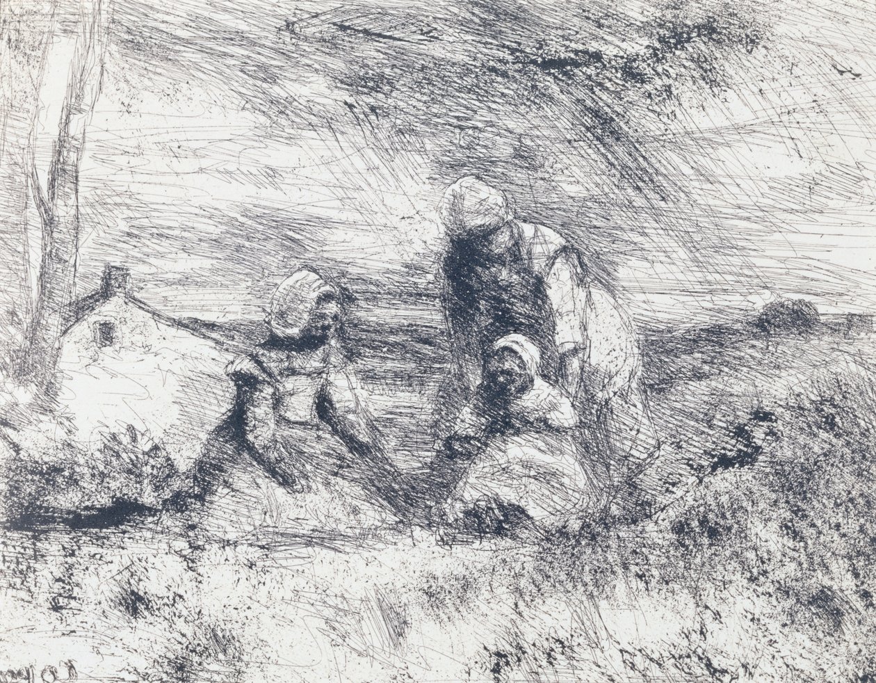 La Petite Soeur, 1854 (sós papírnyomat kliséből? Verre) alkotó: Jean Baptiste Camille Corot