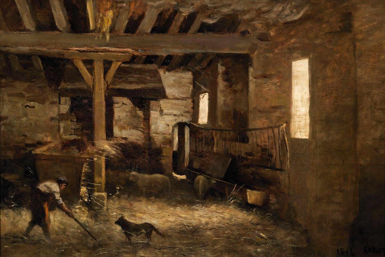 Egy pajta belseje alkotó: Jean-Baptiste-Camille Corot