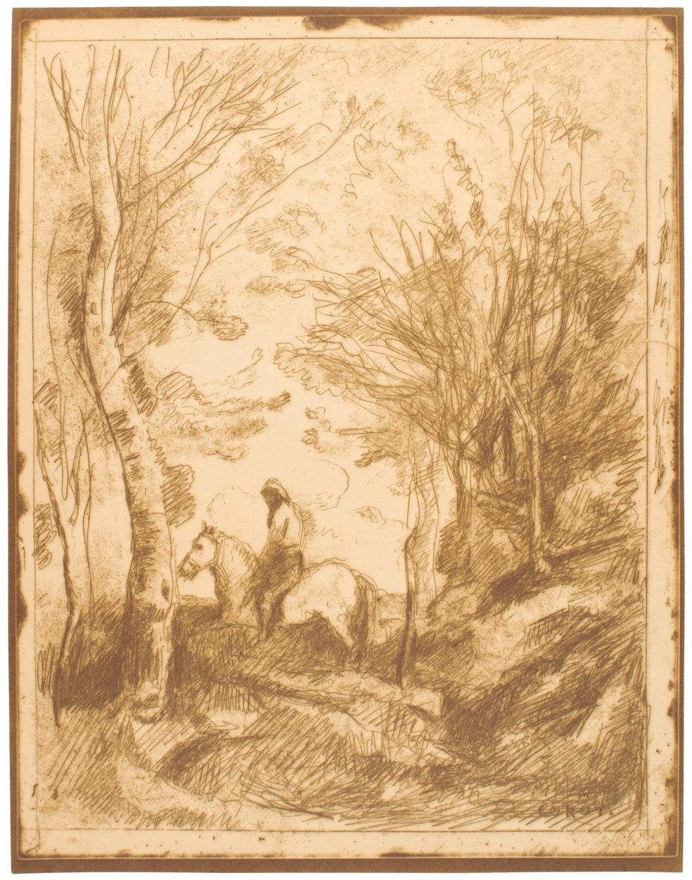 Reiter im Wald, Große Platte (Le Grand Cavalier sous Bois) alkotó: Jean-Baptiste-Camille Corot