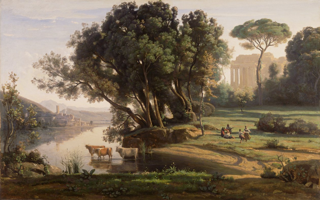 Olasz táj (Olaszország, Felkelő Nap) alkotó: Jean-Baptiste-Camille Corot