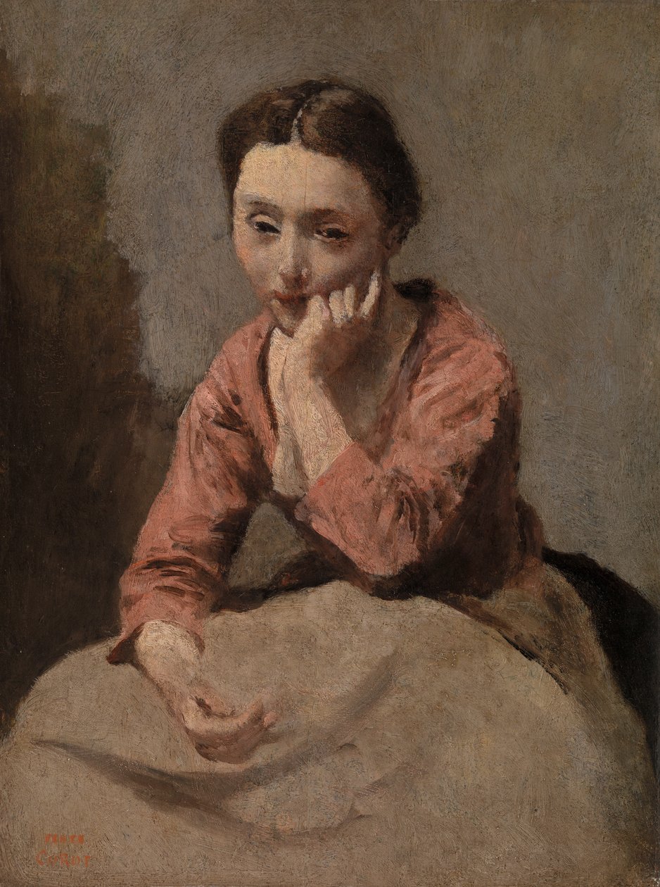 Töprengő fiatal nő (Jeune femme pensive) alkotó: Jean-Baptiste-Camille Corot