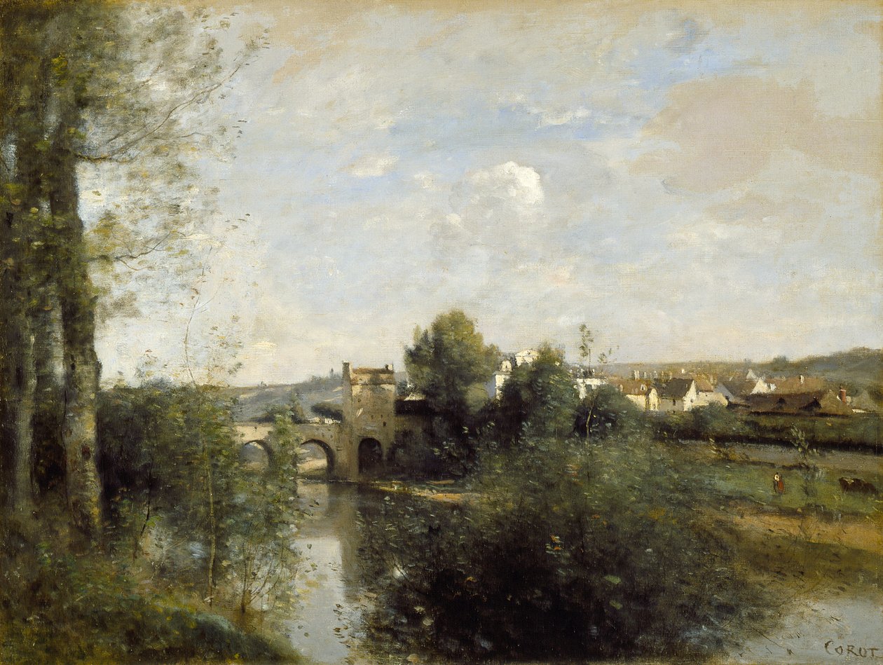 Szajna és a régi híd Limayban alkotó: Jean-Baptiste-Camille Corot