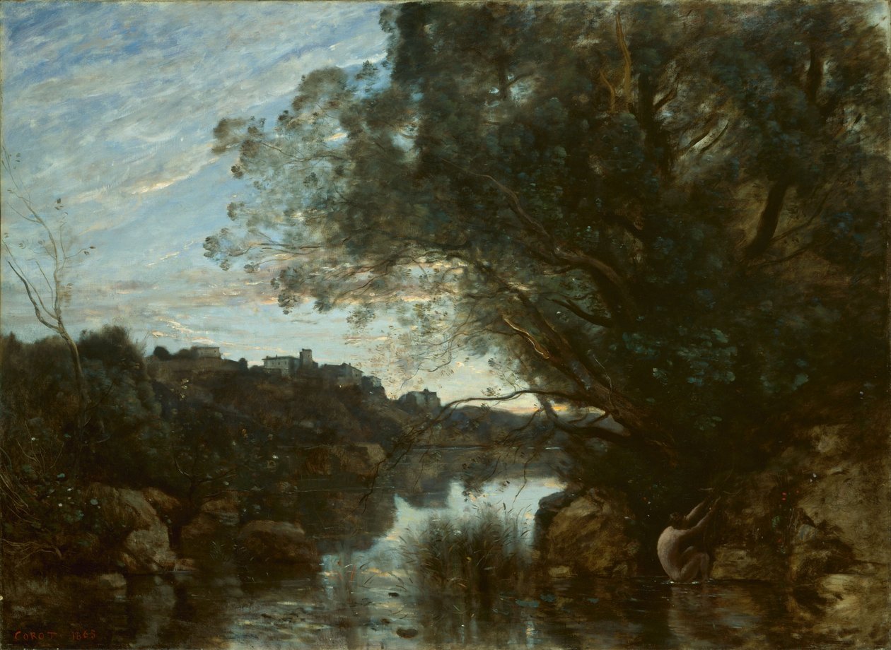 Emléktárgy a Nemi-tó környékéről alkotó: Jean-Baptiste-Camille Corot