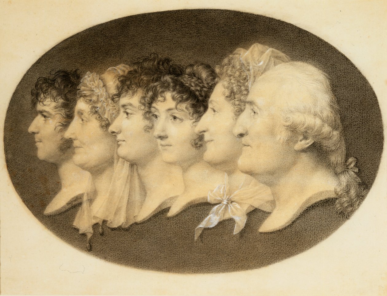 Augustin és családja profilportréja alkotó: Jean Baptiste Jacques Augustin