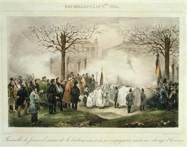 Louis-Alexandre Dechet (Jenneval) (1801-30) és társai temetése, akik a becsület mezején haltak meg, 1830. október 24-én, Dewasme-Pletinckx metszetével alkotó: Jean Baptiste (after) Madou