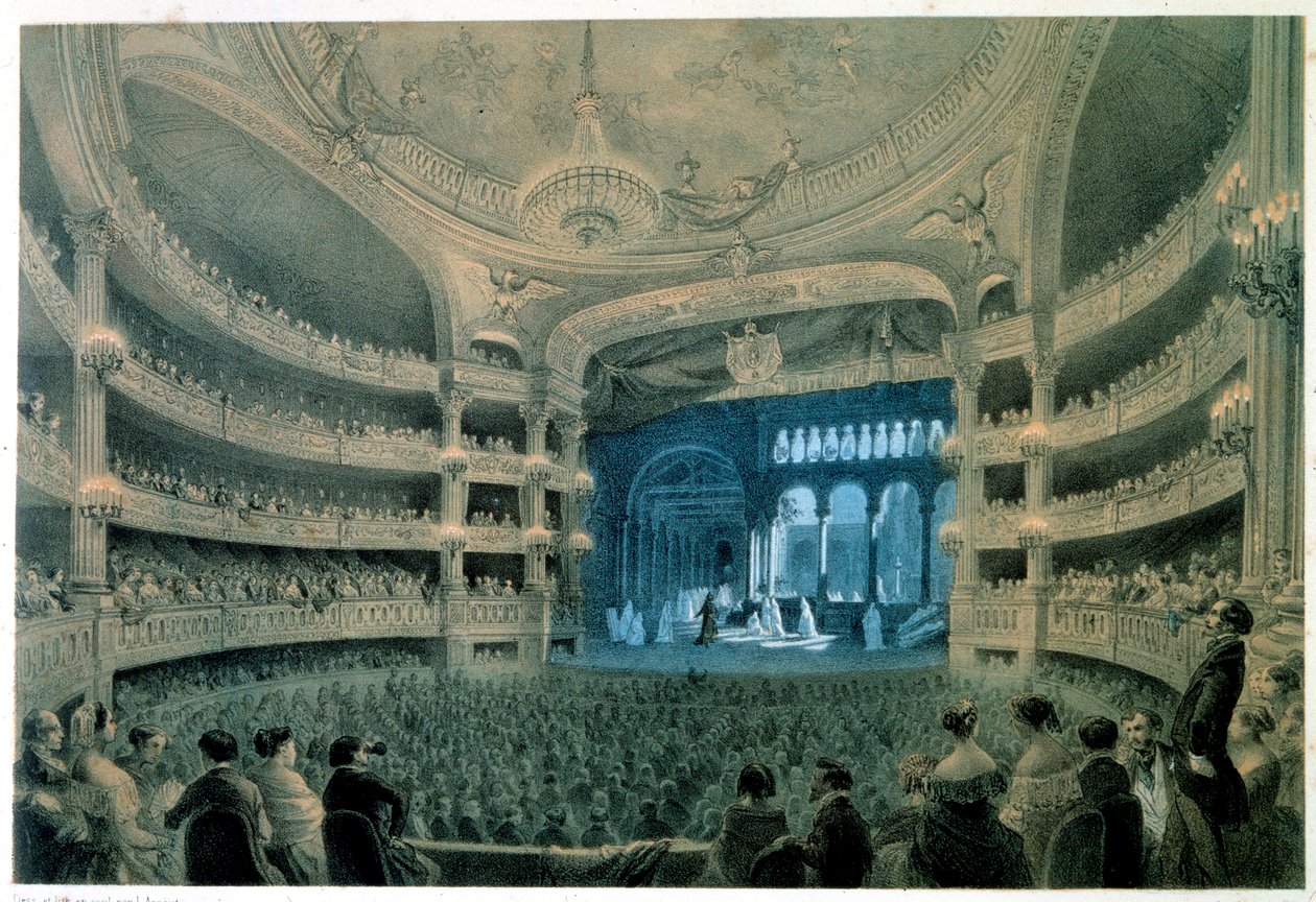 Kilátás az Opera Garnier (Zeneakadémia) színháztermére. Jean Baptiste Arnout (1788-1870) litográfiája. 19. század. Paris, B.N. alkotó: Jean Baptiste Arnout
