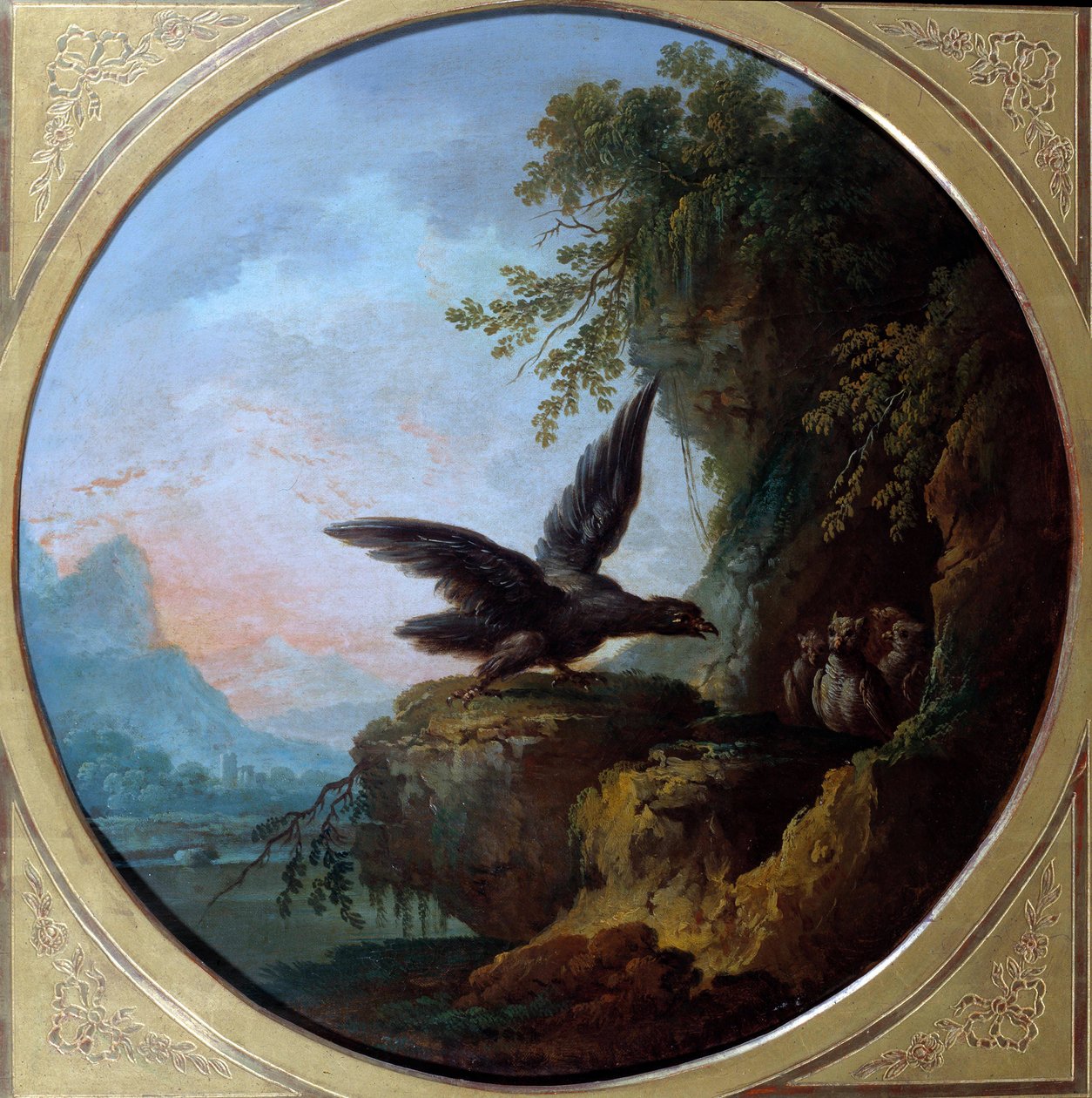 A sas és a bagoly. Illusztráció Jean de La Fontaine meséjéhez. Jean Baptiste Claudot (1733-1805) festménye alkotó: Jean Baptiste Claudot