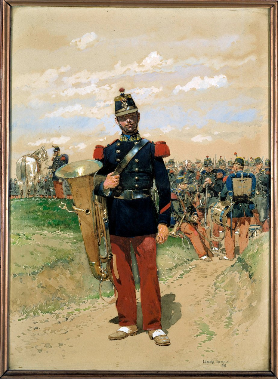 Vonalzene: a katonai zenekar katonája 1855-ben. Edouard Detaille akvarellje (1848-1912). 1855. Párizs, Musee de l