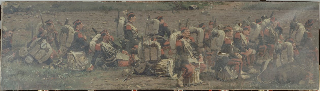 Katonai jelenet: a Grenadiers de la Garde 1. ezredének dobjai (a Rezonville-i panoráma töredéke) alkotó: Jean-Baptiste Edouard Detaille
