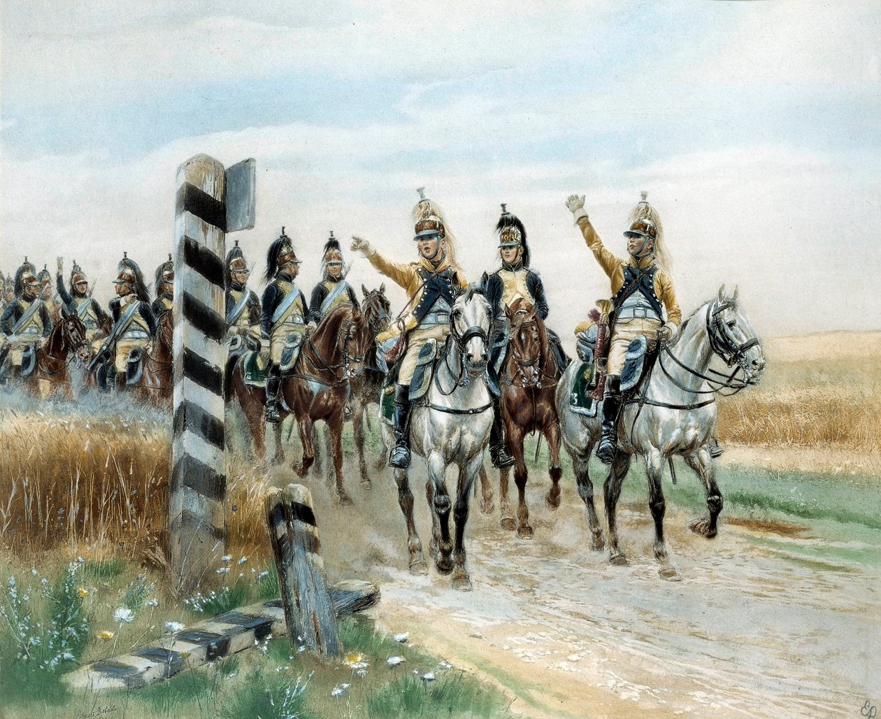 A határállomás, Edouard Detaille (1848-1912) 23. Sárkány-akvarellje. 19. század. Párizs, Musee de l