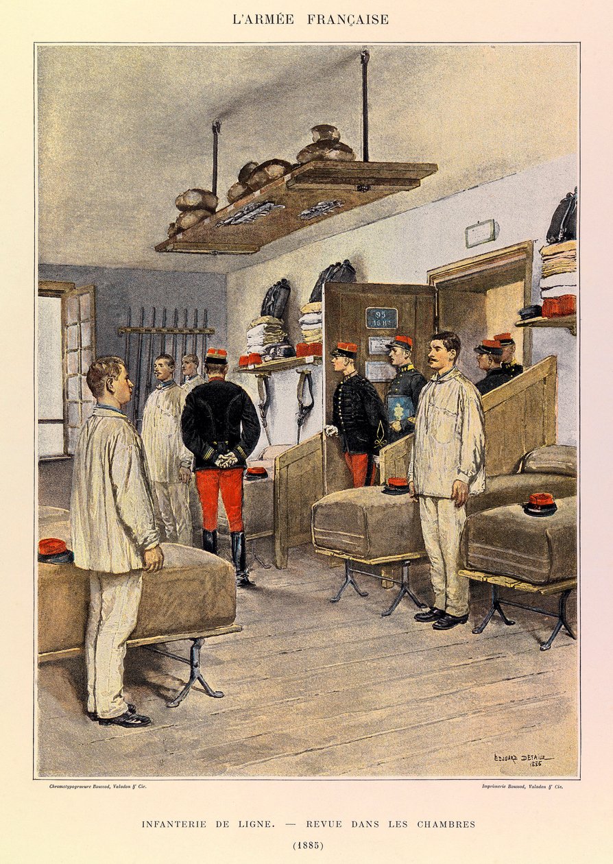 Jules Richard százados francia hadseregének típusai és egyenruhái, illusztrálta: Edouard Detaille (1848-1912): Gyalogság vonala: Revue dans les chambers en 1885, Magángyűjtemény alkotó: Jean Baptiste Edouard Detaille