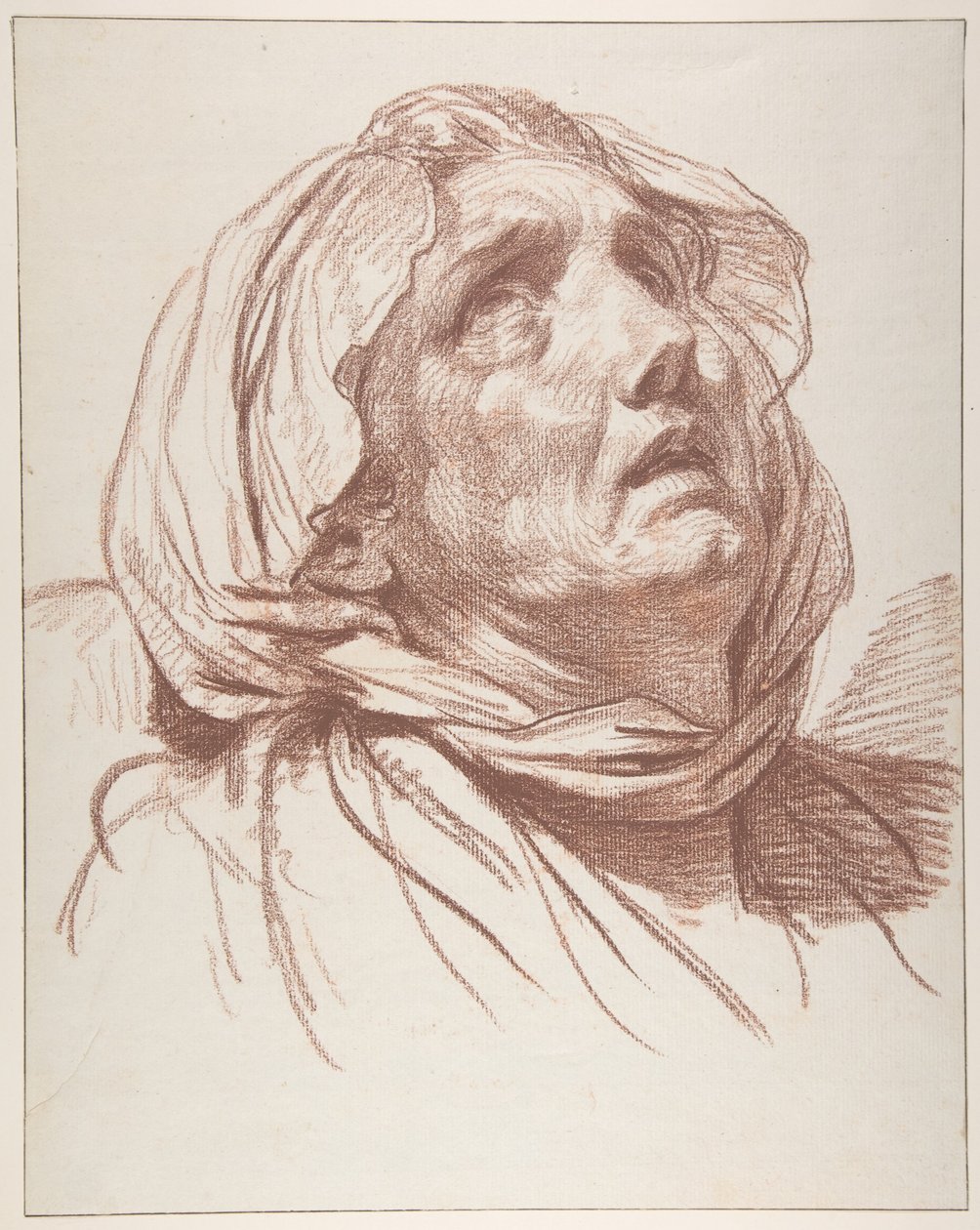 Felfelé tekintő idős nő feje alkotó: Jean-Baptiste Greuze