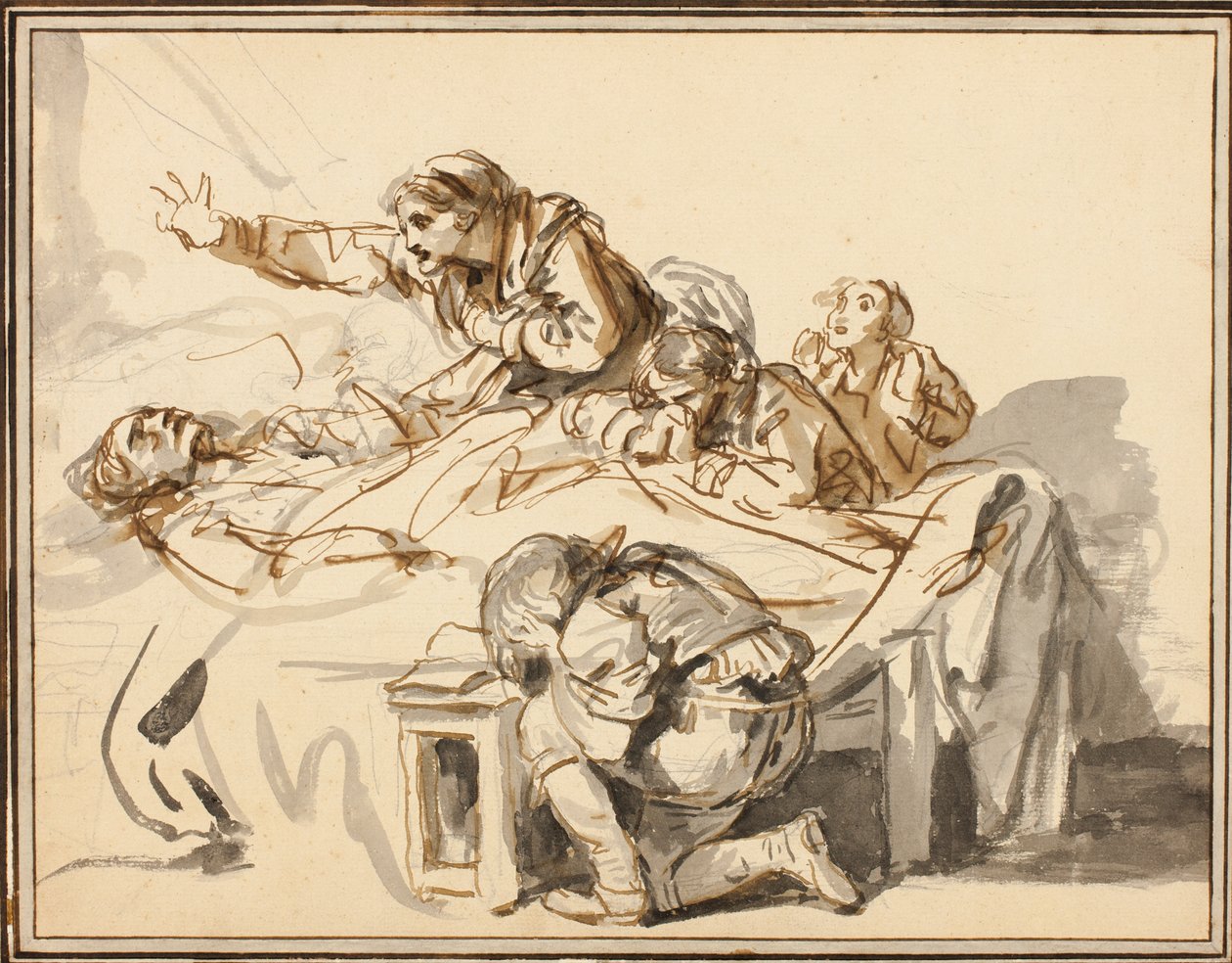 Egy halott férfit gyászoló nők és gyerekek alkotó: Jean-Baptiste Greuze
