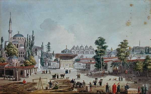 Tophane, Karakoy kilátása (akvarell papíron) alkotó: Jean Baptiste Hilair