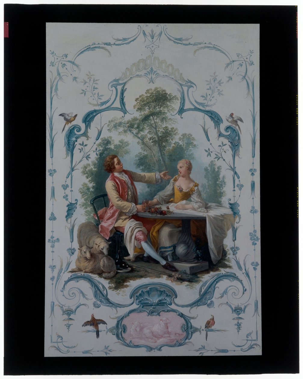 Two Decorative Panels With Pairs Of Lovers Entitled "The Picnic" and "The Toast" alkotó: Jean-Baptiste Huet
