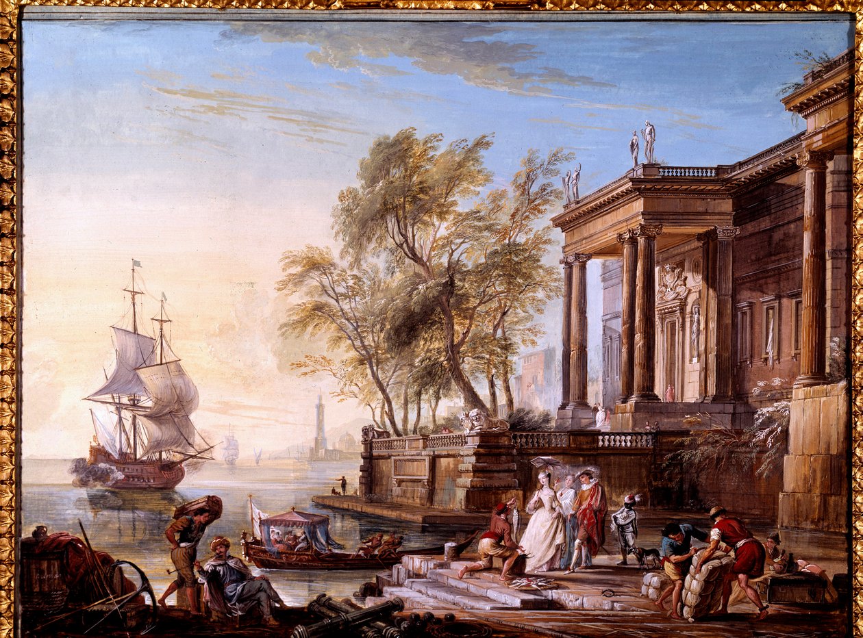 Tengeri naplementekor Jean Baptiste Lallemand (Lallemant) festménye (1710-1803) 18. századi Dijon, Musee des Beaux Arts. alkotó: Jean Baptiste Lallemand