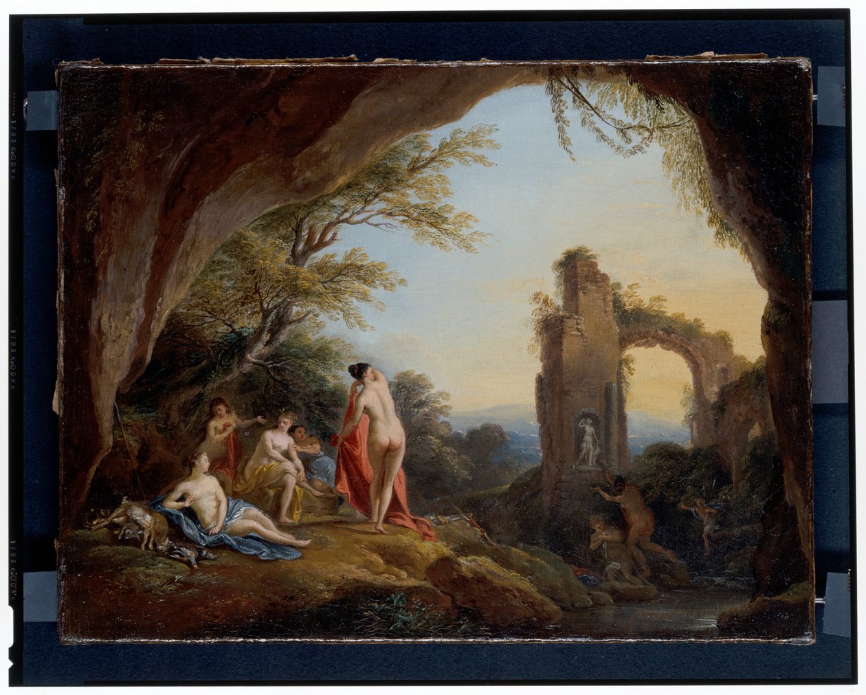 Nimfák és szatírok egy folyótájban Diana és Actaeon egy romos tájon alkotó: Jean-Baptiste Lallemand