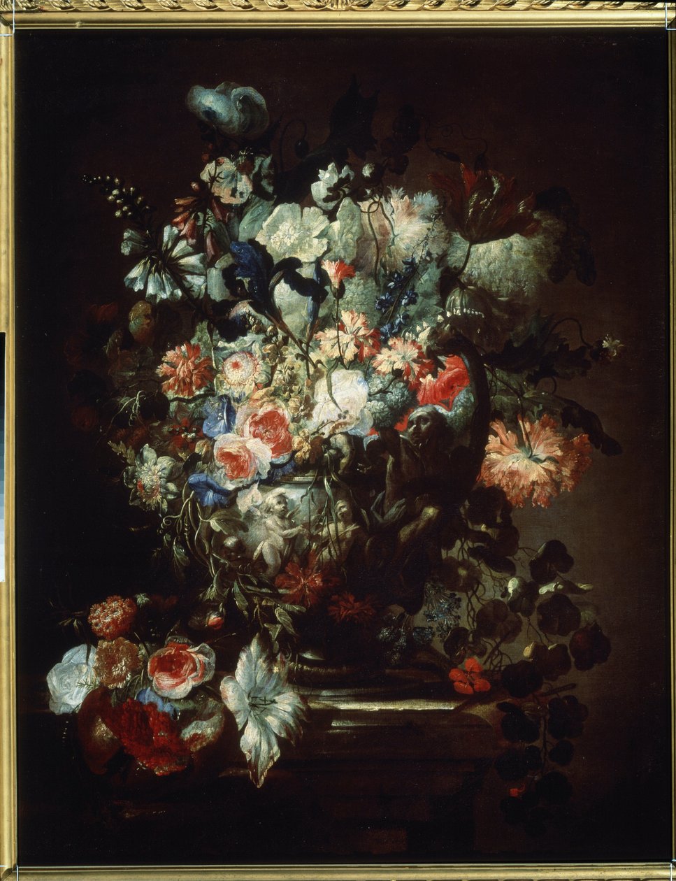 ""Virágok"" (Virágok). Csendélet. Jean Baptiste (Jean-Baptiste) Monnoyer (1636-1699) festménye. Olajfestmény. Francia művészet, barokk stílus. Puskin Szépművészeti Múzeum, Moszkva alkotó: Jean Baptiste Monnoyer