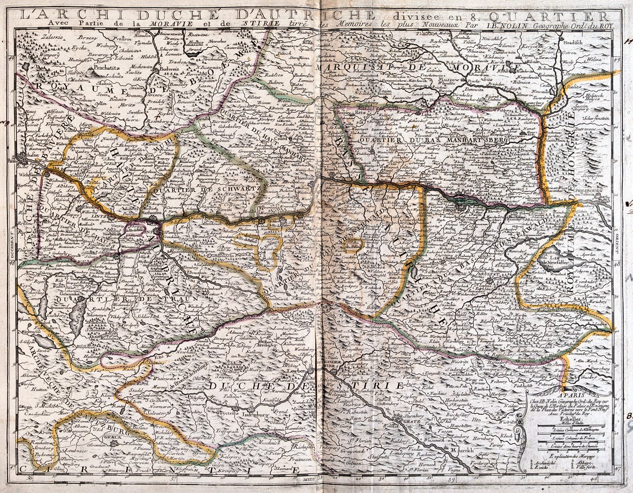 Ausztria (Felső-Ausztria, Alsó-Ausztria, Burgenland), Cseh Köztársaság (Dél-Bohémia és Morvaország). alkotó: Jean Baptiste Nolin