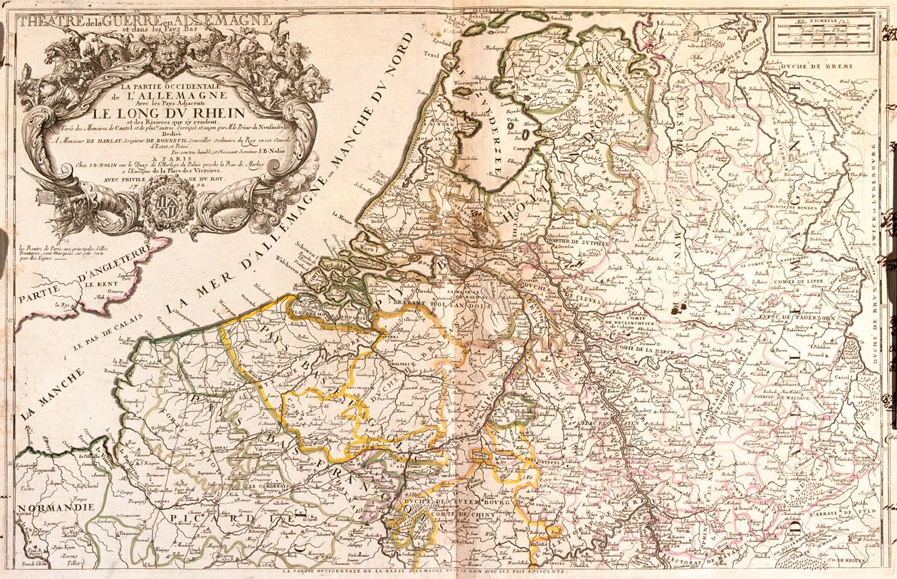 Franciaország (régió: Felső-Normandia, Nord-Pas-de-Calais, Champagne-Ardenne, Picardia), Belgium, Hollandia, Németország (állam: Alsó-Szászország, Észak-Rajna-Vesztfália, Hessen, Rajna-vidék-Pfalz, Saar-vidék), Luxemburg. alkotó: Jean-Baptiste Nolin