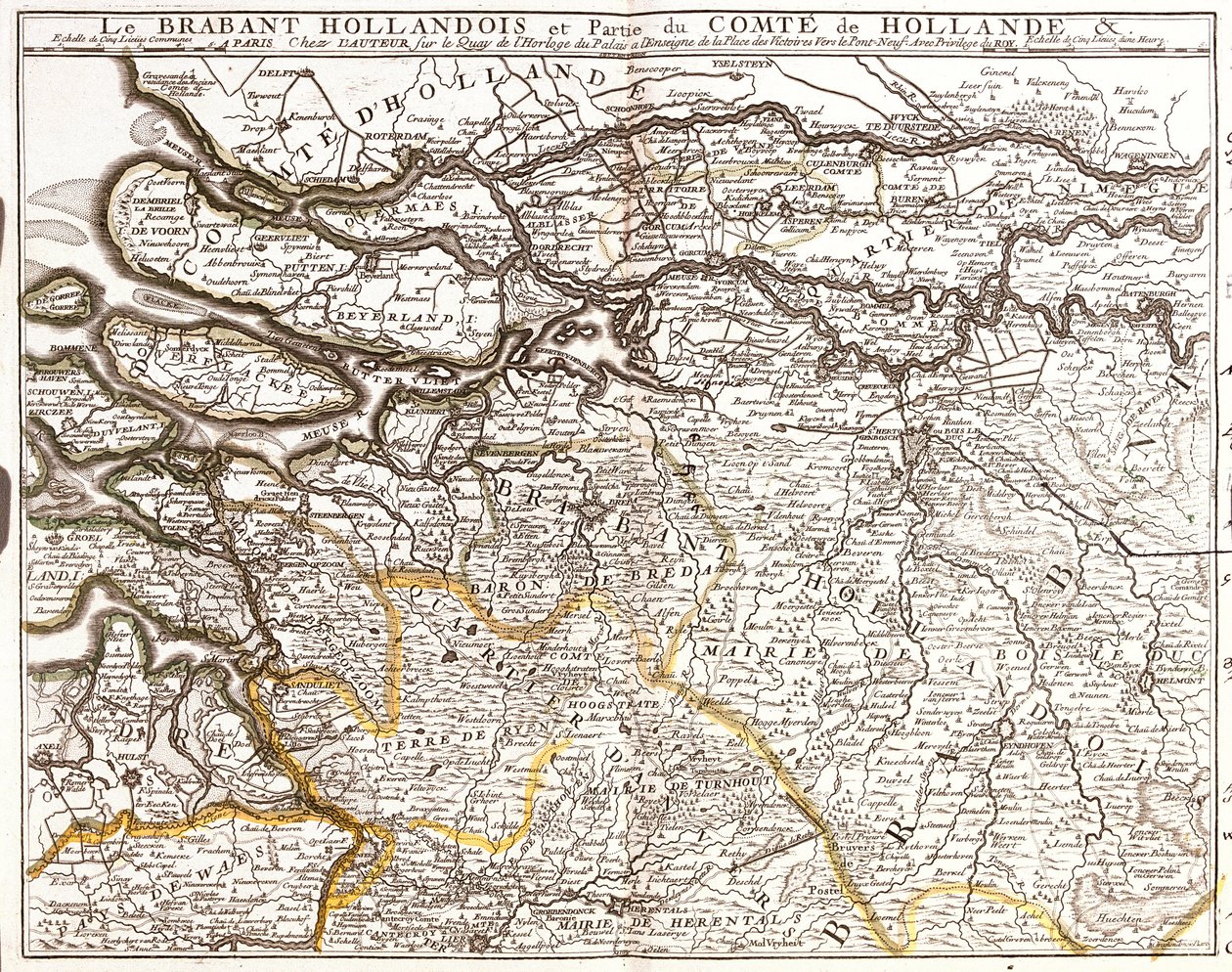 Holland Brabant (vagy Észak-Brabant) és Holland megye egy részének (Hollandia) térképe (metszet alkotó: Jean Baptiste Nolin