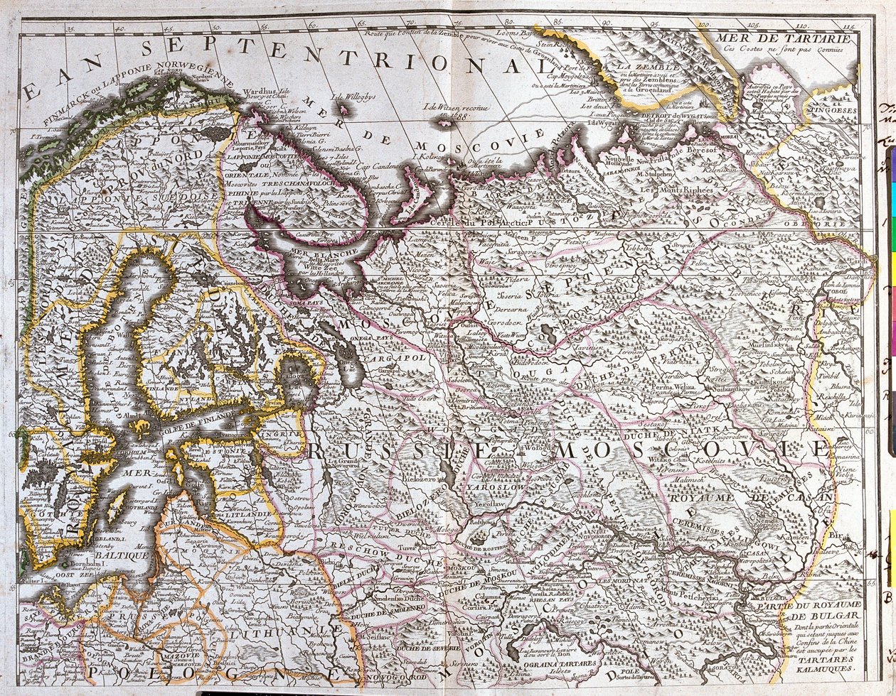 Moszkva (Oroszország), a Svéd Királyság, a balti tartományok és Lengyelország egy részének térképe (rézkarc alkotó: Jean Baptiste Nolin