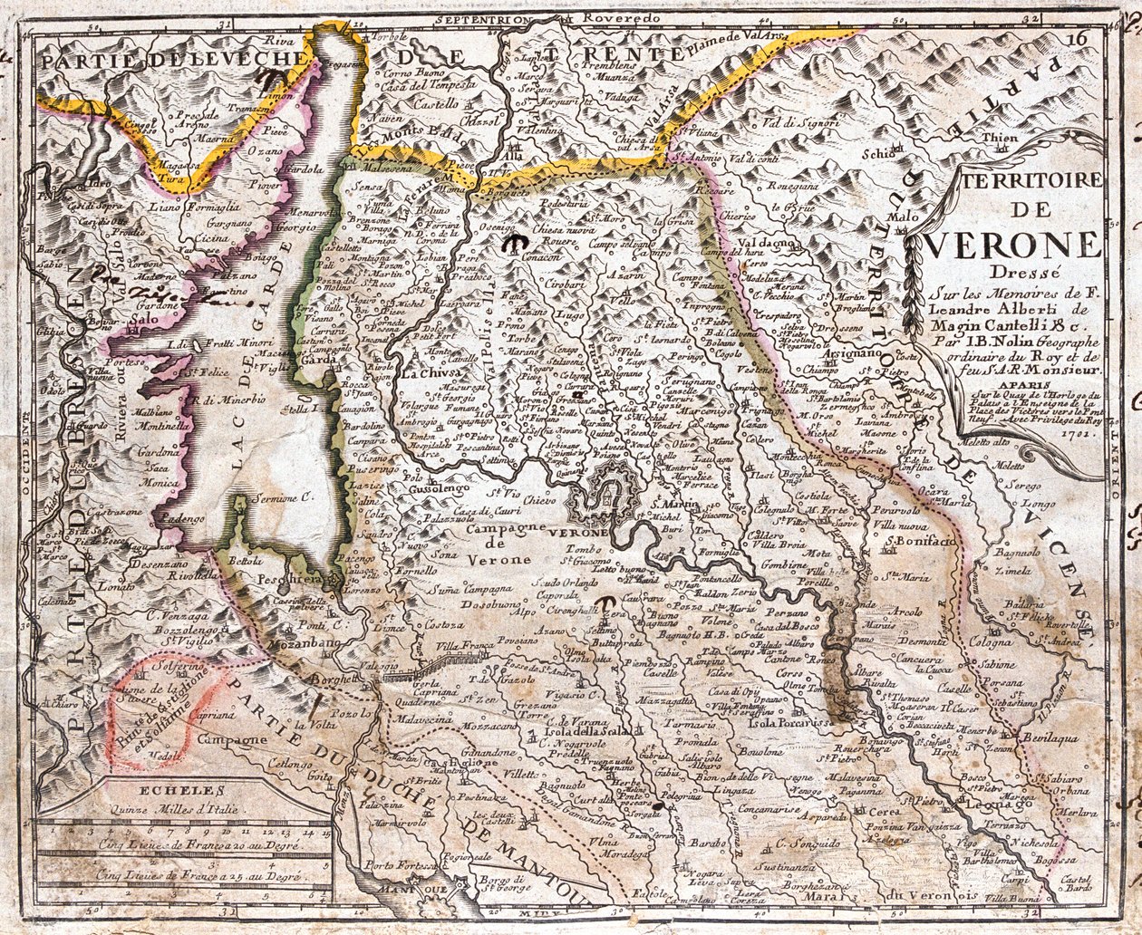Lombardia délkeleti része, Trentino-Alto Adige déli része, Veneto délnyugati része, , Olaszország alkotó: Jean Baptiste Nolin