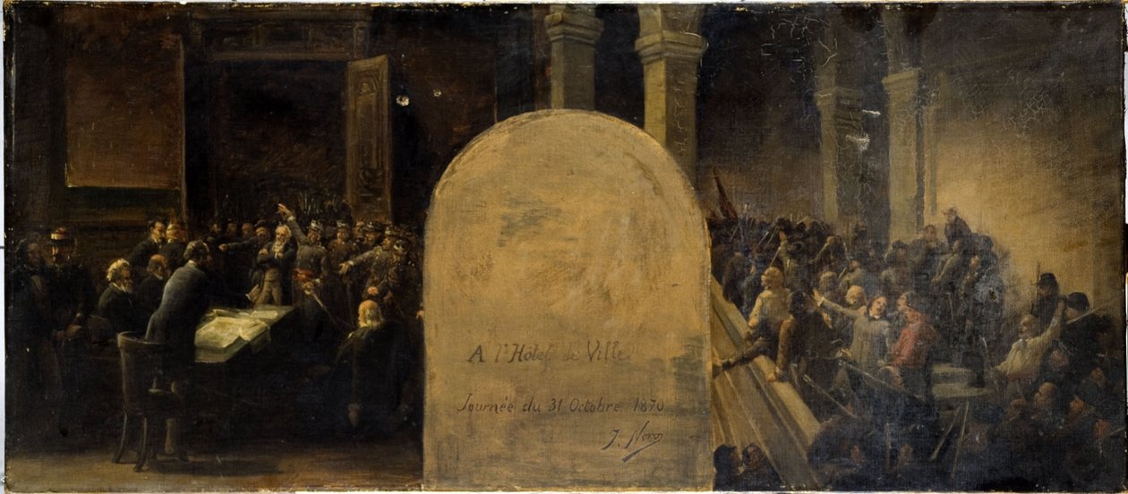Vázlat a Hôtel de Ville de Paris prefektusának kabinetjéhez: A Belleville-zászlóaljak inváziója a Hôtel de Ville-be. alkotó: Jean Baptiste Noro