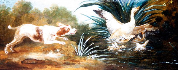 Táj kacsákat kergető kutyával (olaj, vászon) alkotó: Jean Baptiste Oudry