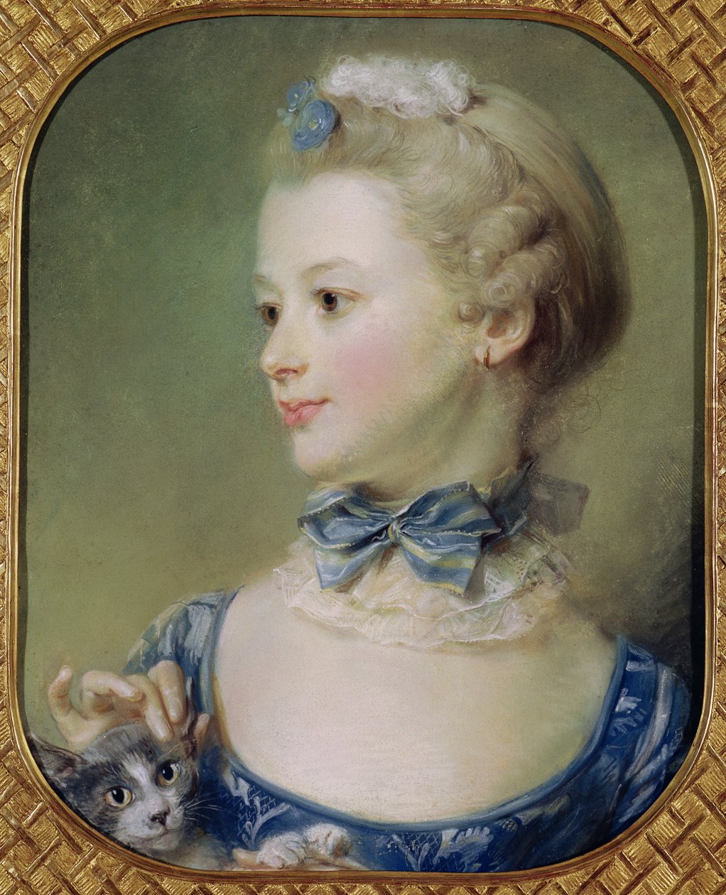 Fiatal lány macskával (pasztell pergamen) alkotó: Jean Baptiste Perronneau