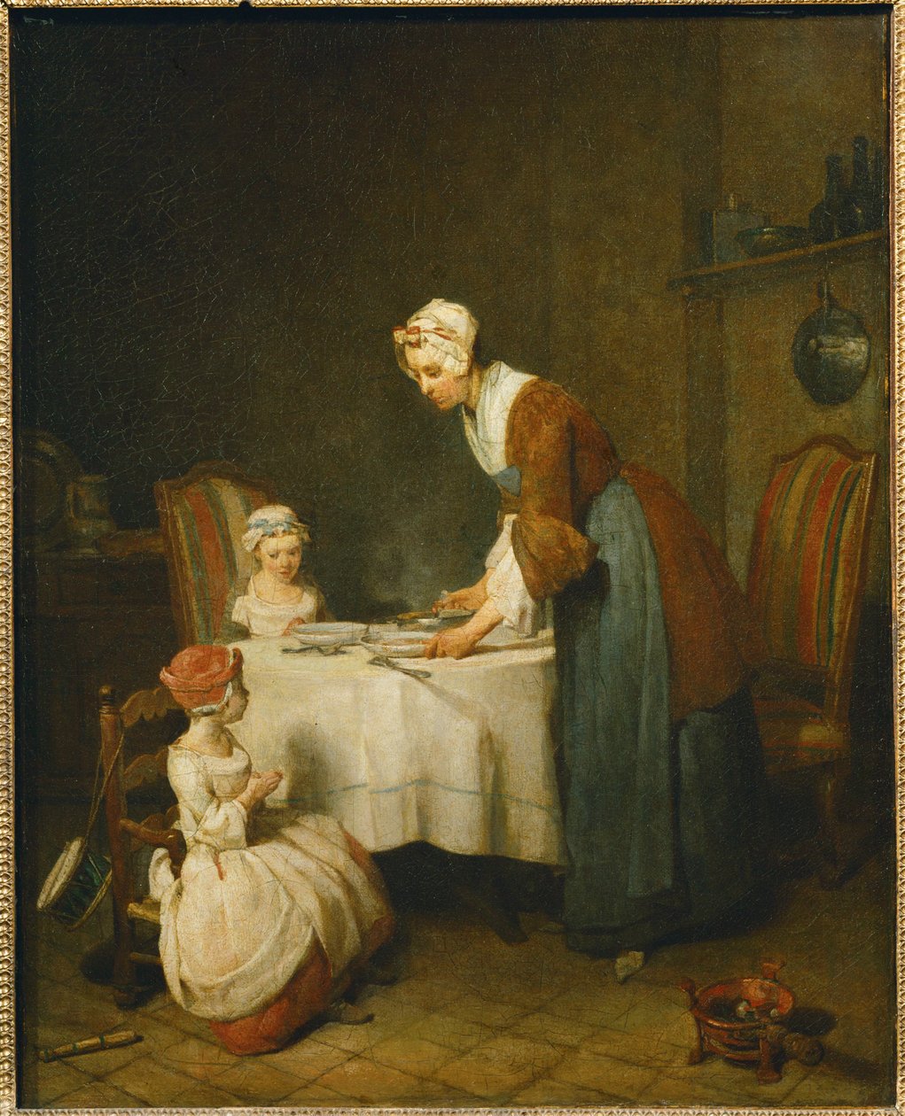 La Benedicite. Egy anya várja, hogy kislánya kimondja ... alkotó: Jean Baptiste Simeon Chardin