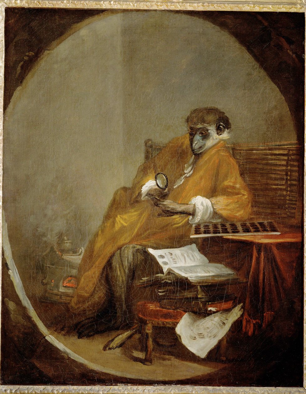 Le singe antiquaire - a majom mint régiséggyűjtő ... alkotó: Jean-Baptiste Simeon Chardin