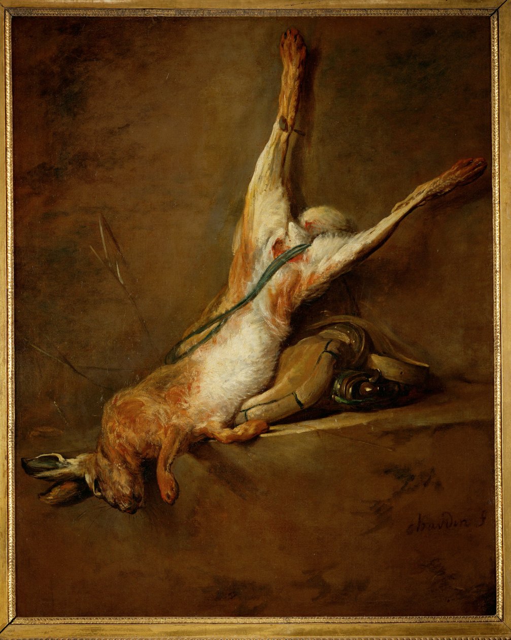 Döglött nyúl puskaporos lombik és vad ... alkotó: Jean Baptiste Simeon Chardin