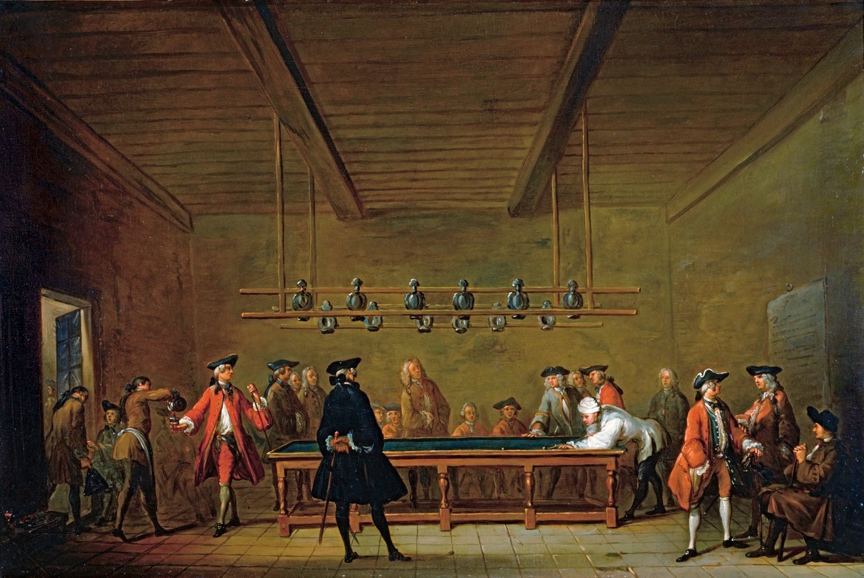 Egy nyilvános biliárdasztal Párizsban - Game of Billard ... (olaj, vászon) alkotó: Jean Baptiste Simeon Chardin